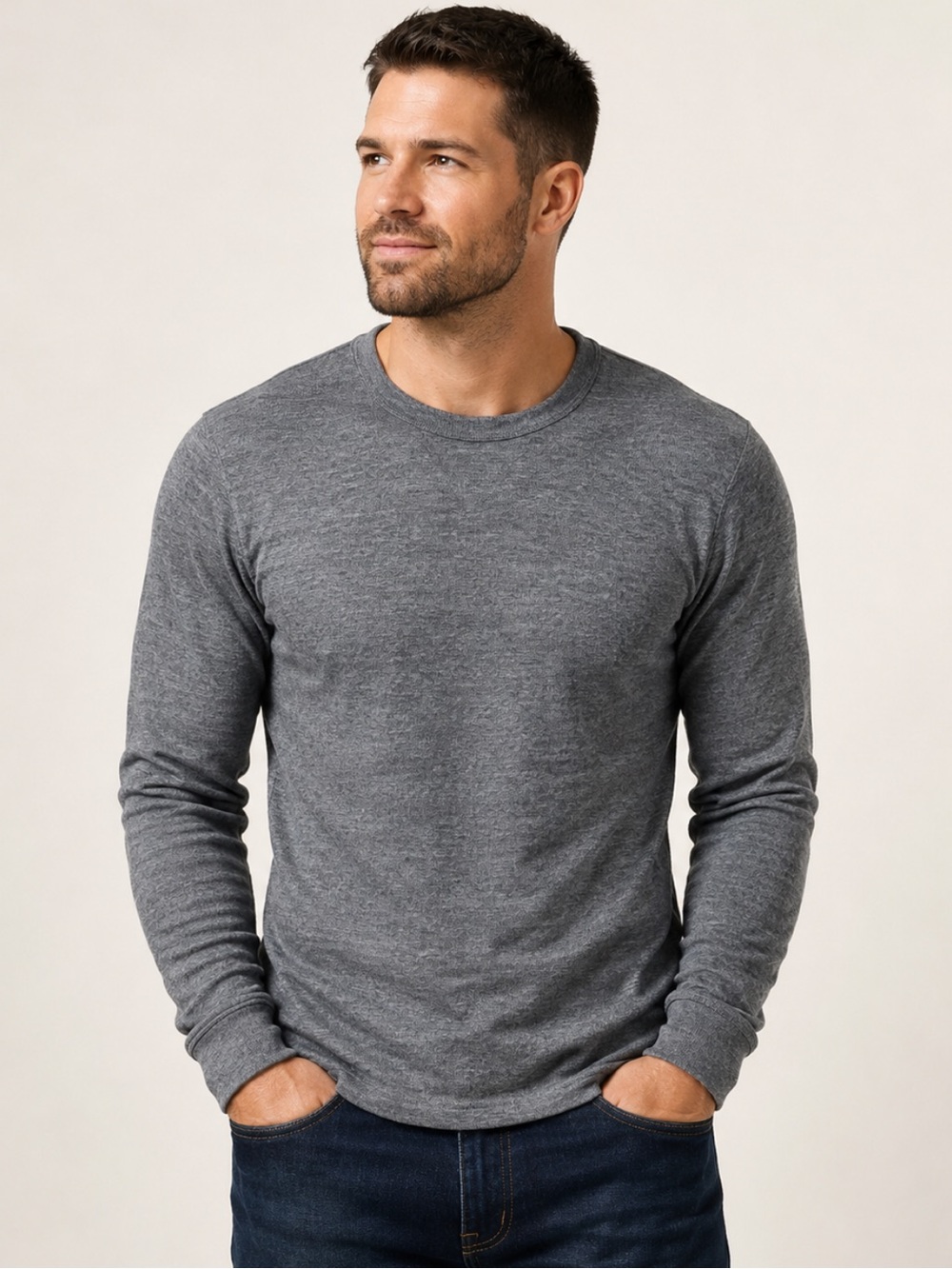 Sonoma Men’s Gray Thermal Waffle Knit Crew Neck Shirt M